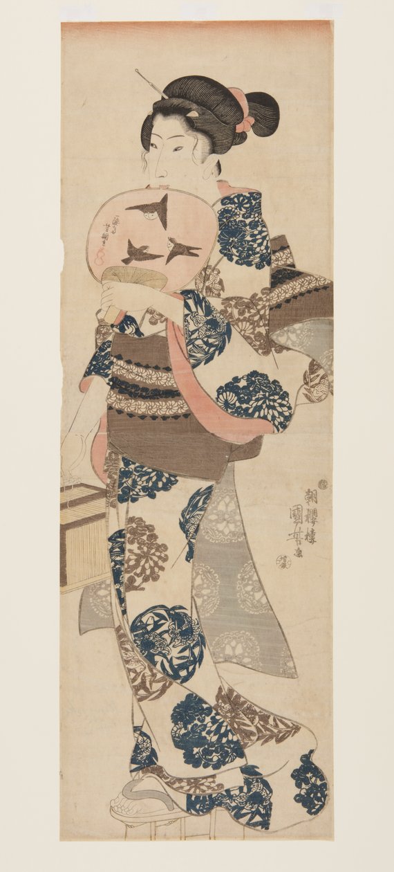 Donna con ventaglio e gabbia per insetti da Utagawa Kuniyoshi