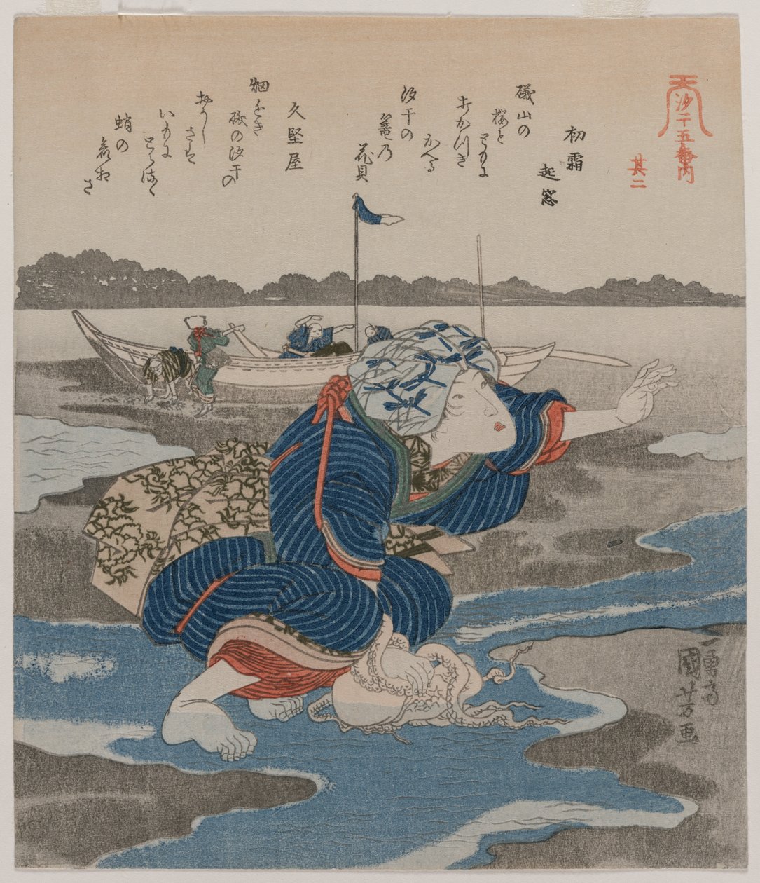 Donna con un polpo, dalla serie Cinque immagini di bassa marea, fine 1820s da Utagawa Kuniyoshi