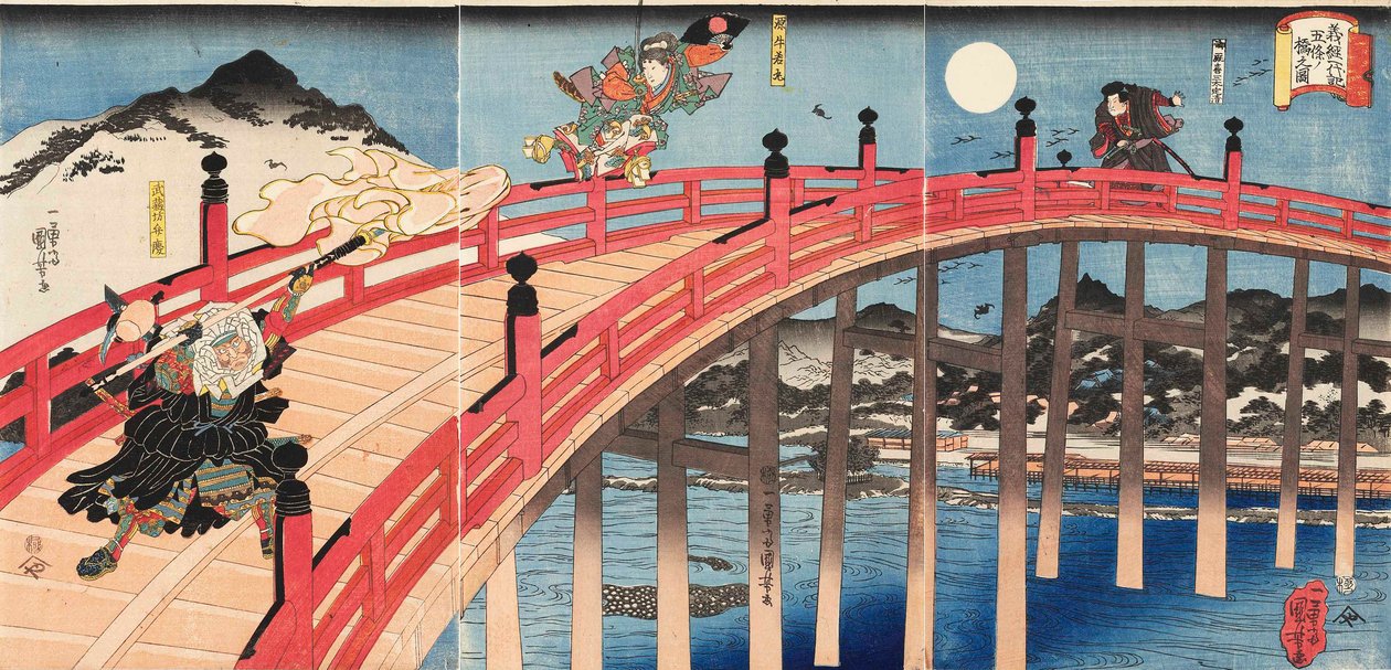 Yoshitsune ichidaiki Gojo-no-hashi no zu, ca 1839 da Utagawa Kuniyoshi