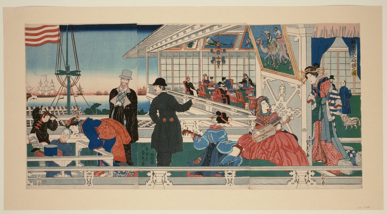 Un edificio mercantile americano a Yokohama (Yokohama ijin shokan no zu) da Utagawa Sadahide