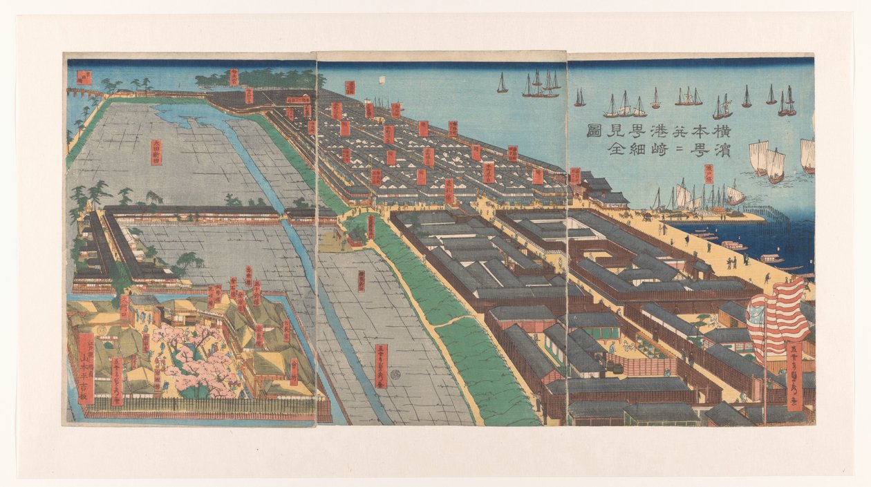 Panoramica del quartiere Honcho e del quartiere Miyozaki a Yokohama da Utagawa Sadahide