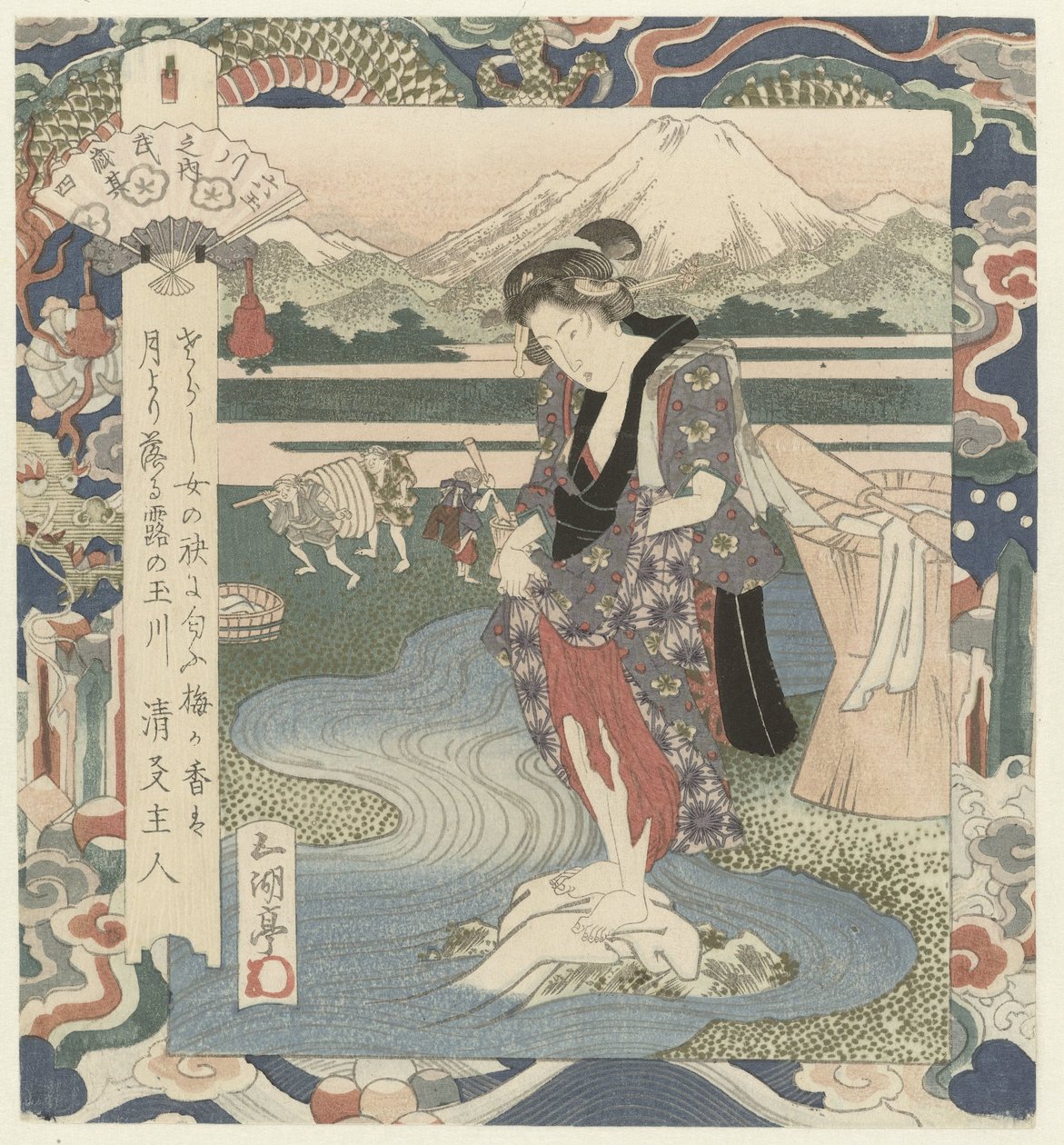 Donna lava i vestiti nel fiume da Utagawa Sadakage