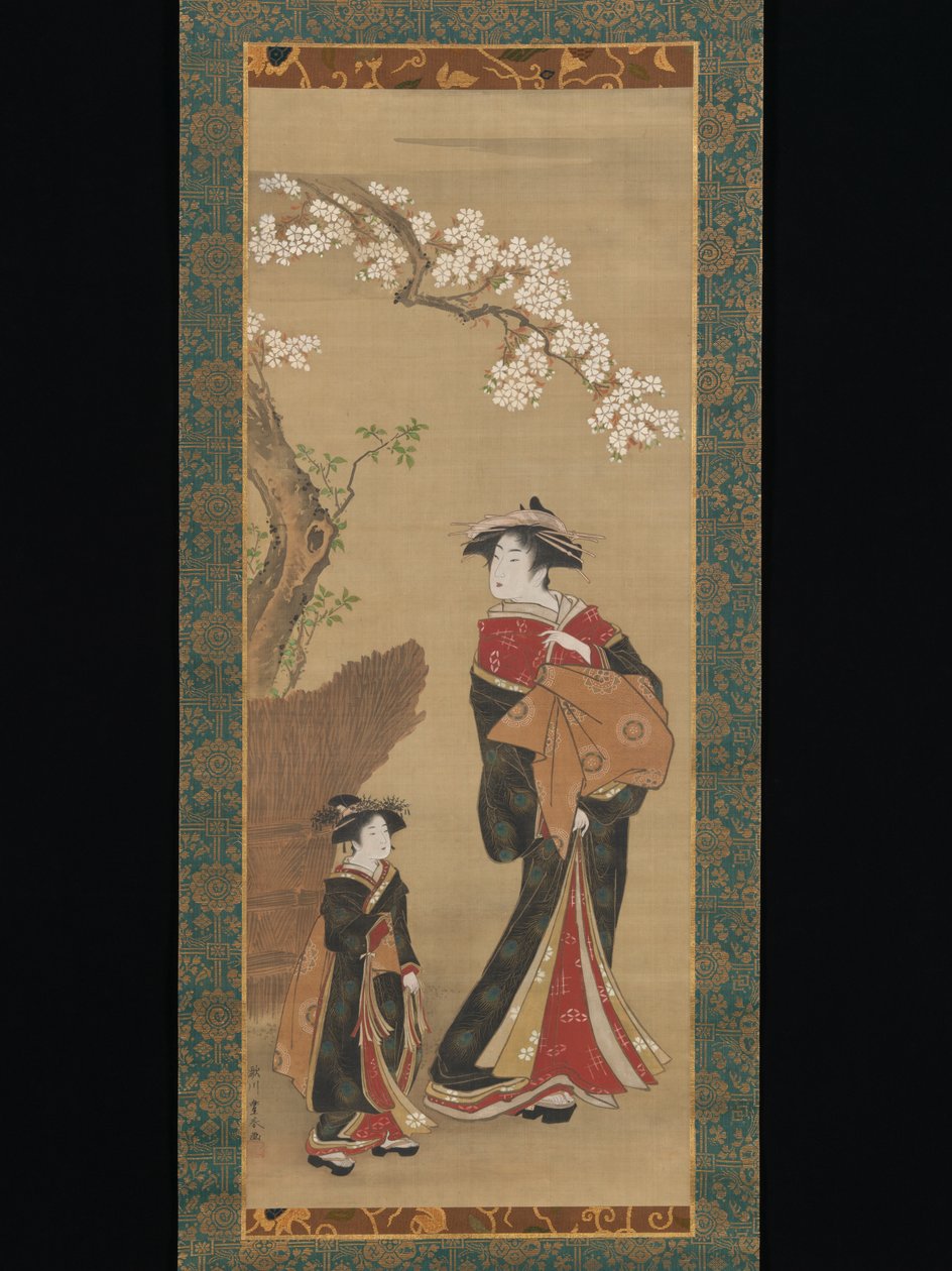 Cortigiana e sua accompagnatrice sotto un ciliegio da Utagawa Toyoharu