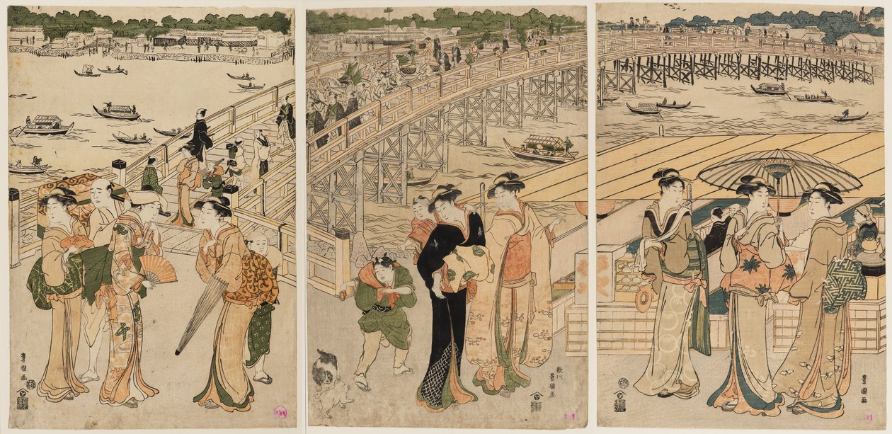Ponte Ryōgoku con figure in primo piano da Utagawa Toyohiro