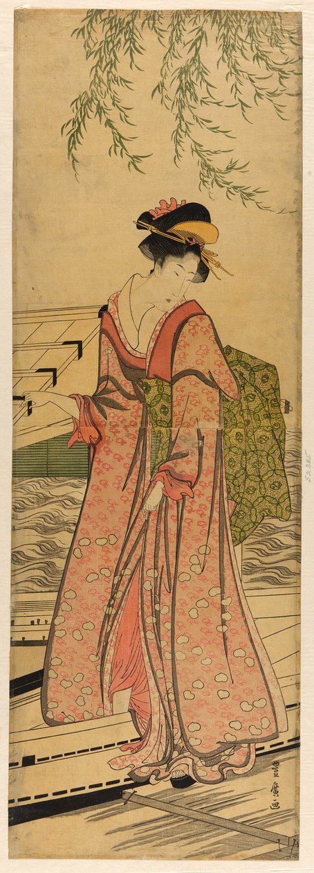 Giovane donna che scende da una barca da Utagawa Toyohiro