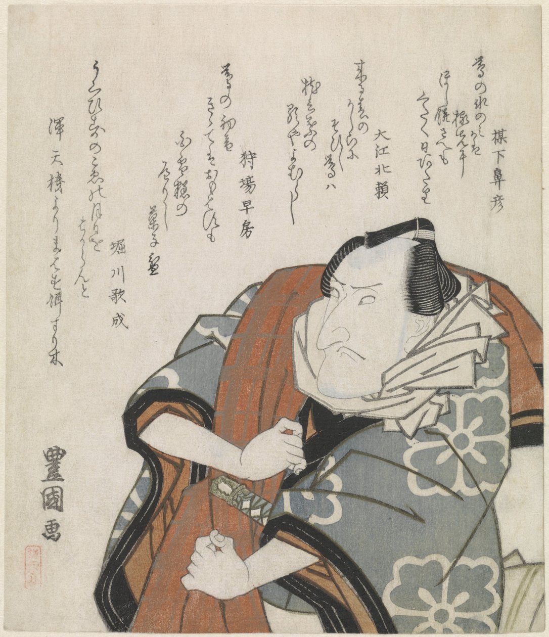 Uomo che porta un cappotto da viaggio sulla spalla da Utagawa Toyokuni (I)