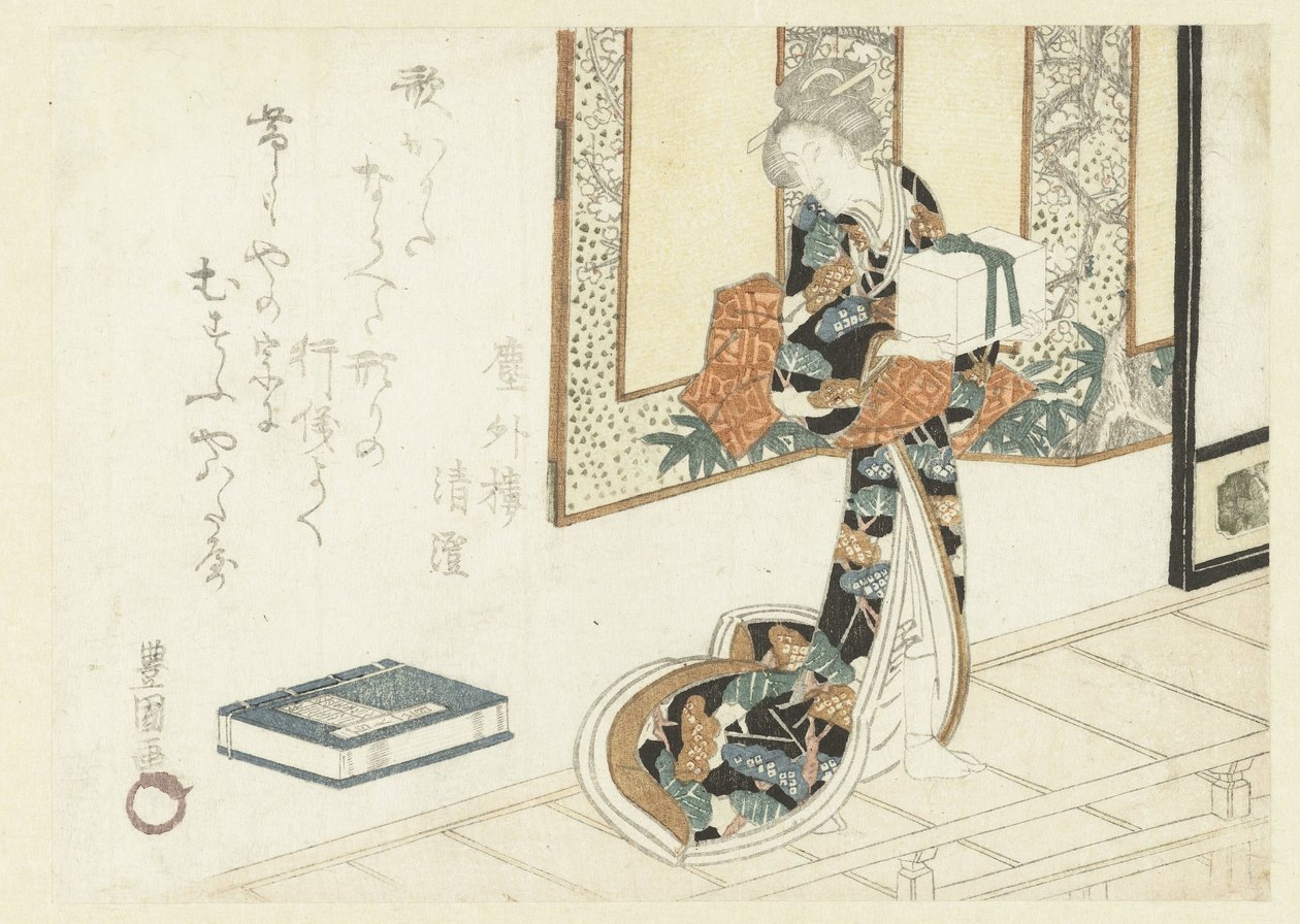 Donna che porta una scatola di legno da Utagawa Toyokuni (I)