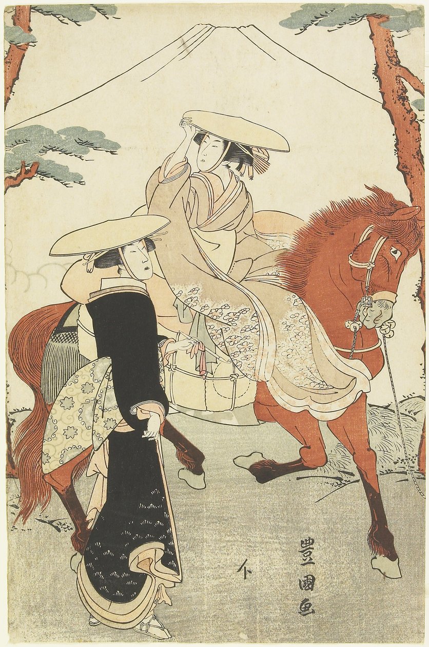 Due donne, una a piedi, una a cavallo, fine XVIII-inizio XIX secolo da Utagawa Toyokuni