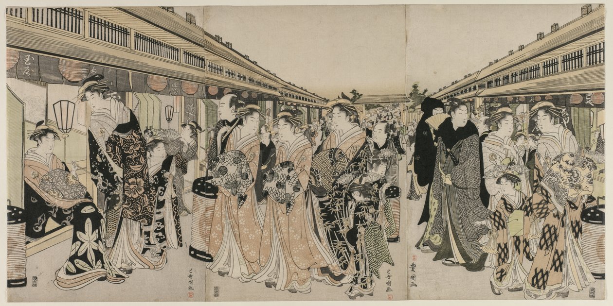 Cortigiane che Passeggiano sul Nakanochō da Utagawa Toyokuni