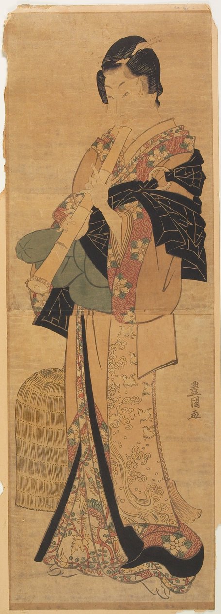 Wakashu verkleidet als bettelnder Priester, der Flöte spielt da Utagawa Toyokuni