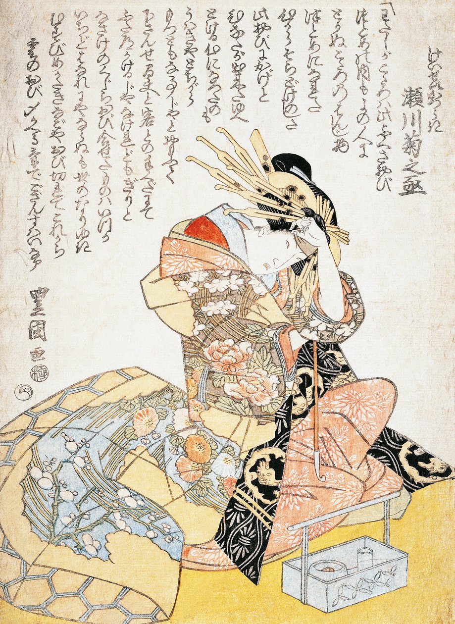 Donna con un pennello per calligrafia, xilografia da Utagawa Toyokuni