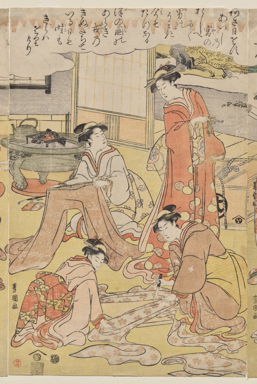 Donne che fanno vestiti da Utagawa Toyokuni