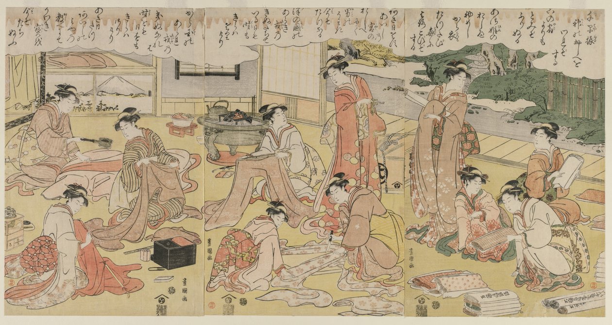 Donne che fanno abbigliamento, primi anni 1790 da Utagawa Toyokuni