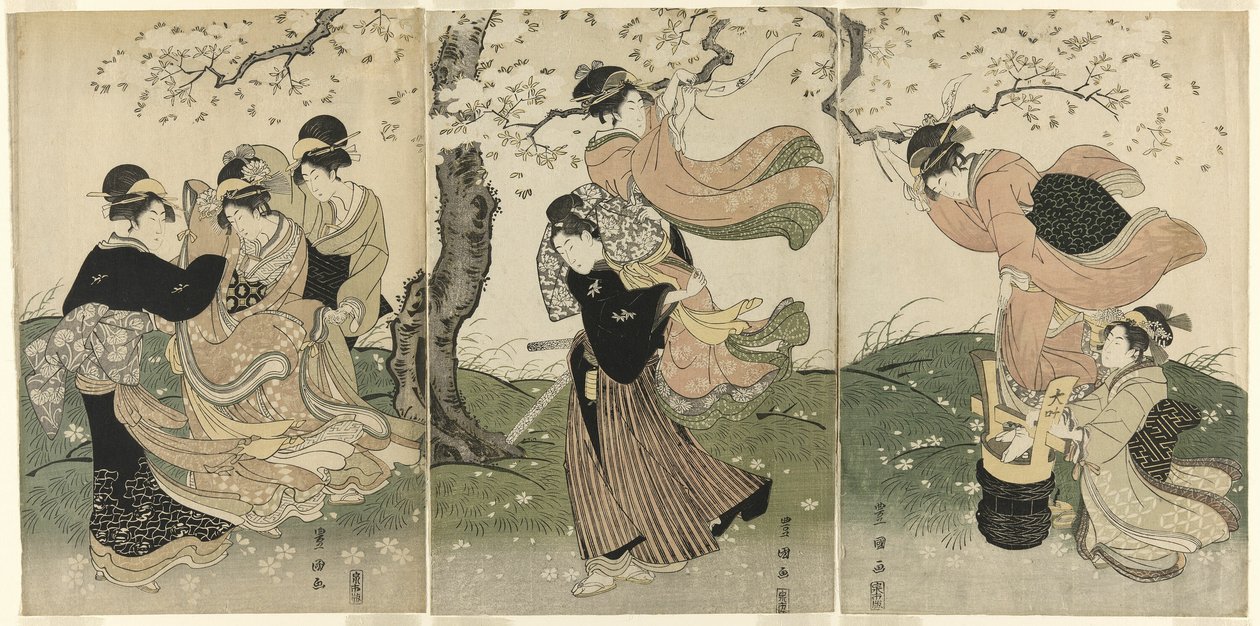 Una giornata ventosa sotto i ciliegi da Utagawa Toyokuni I