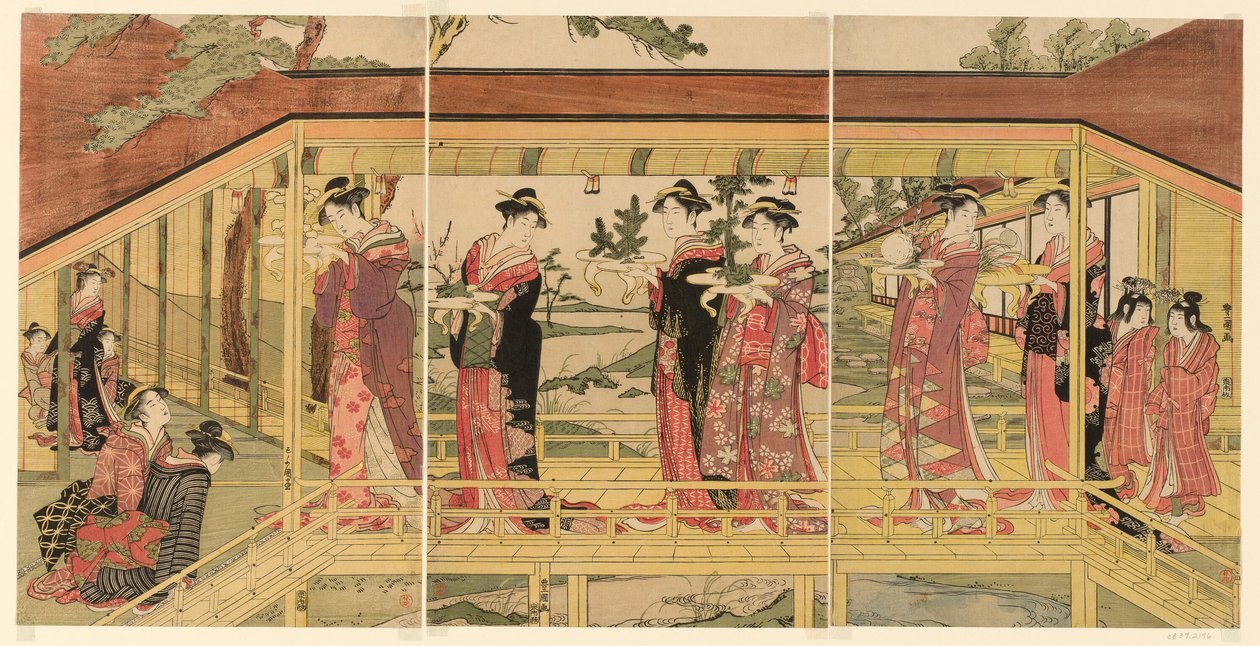 Processione di donne con decorazioni shimadai da Utagawa Toyokuni I