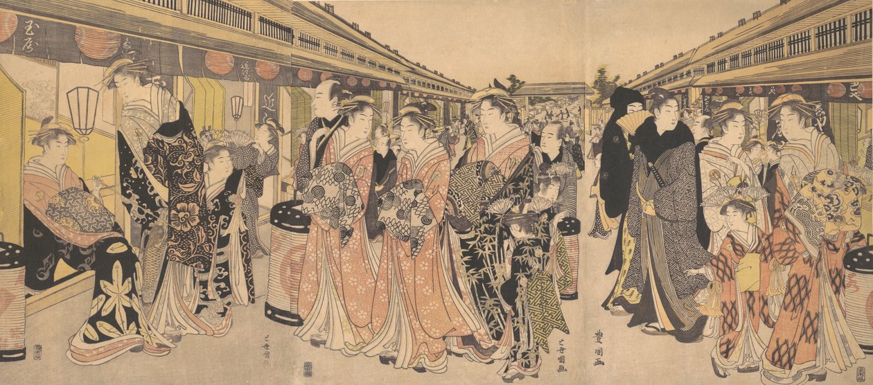 Cortigiane che passeggiano sul Nakanocho a Yoshiwara da Utagawa Toyokuni I