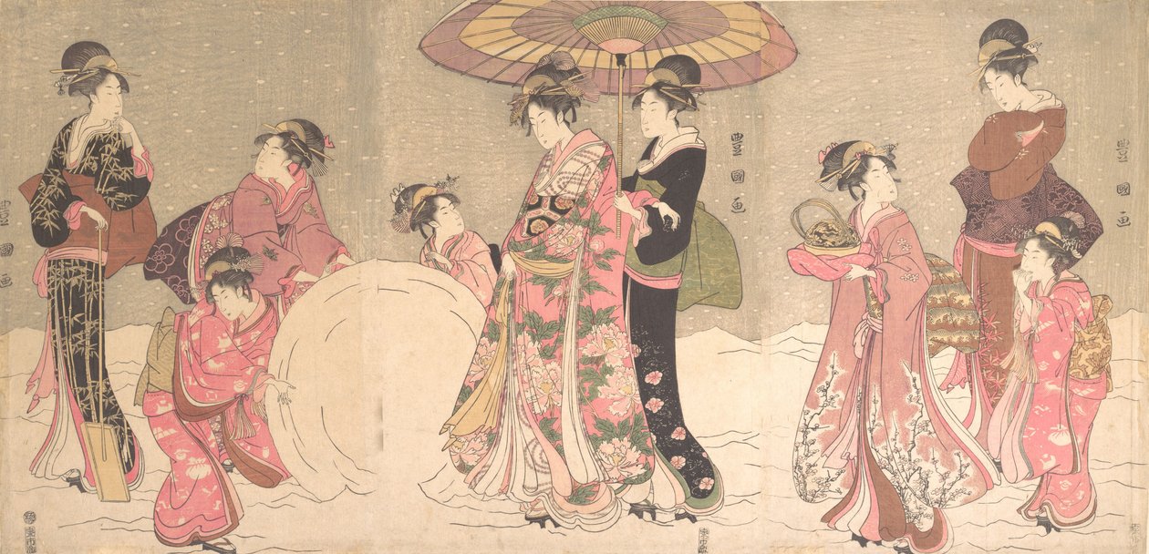 Cortigiane e Assistenti che Fanno una Gigantesca Palla di Neve, ca. 1796 da Utagawa Toyokuni I