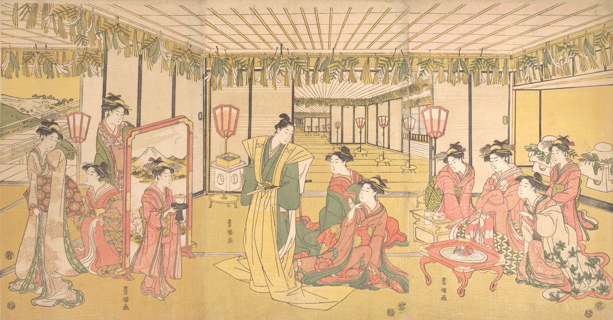 Celebrazione del Capodanno in una grande villa da Utagawa Toyokuni I