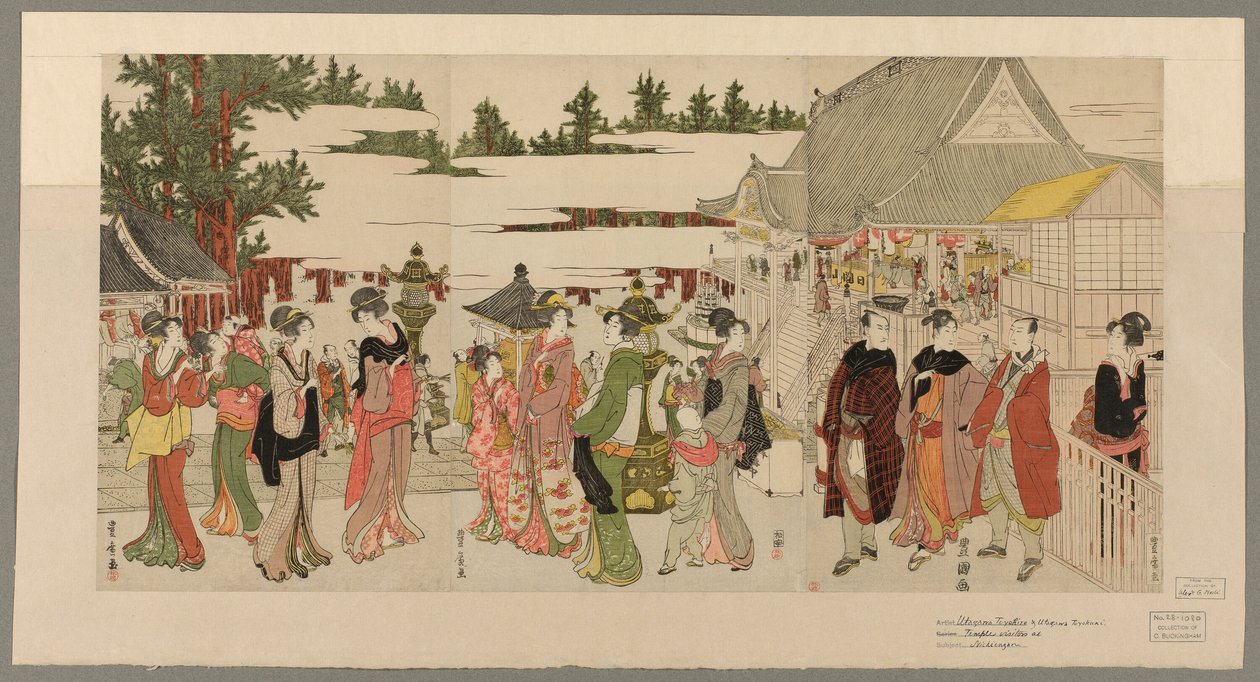 Pellegrinaggio di Capodanno al tempio Myohoji di Horinouchi (Horinouchi Myohoji eho mairi no zu) da Utagawa Toyokuni I