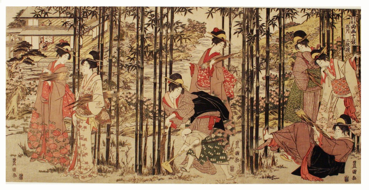 Il quinto mese, un set di tre, dalla serie "Dodici mesi dei due pennelli di Toyohiro e Toyokuni" da Utagawa Toyokuni I