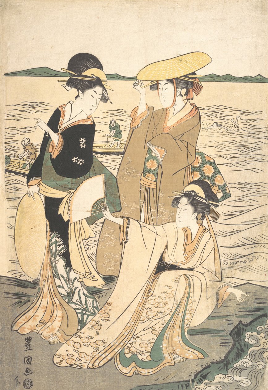 Tre giovani donne sulla riva del mare da Utagawa Toyokuni I