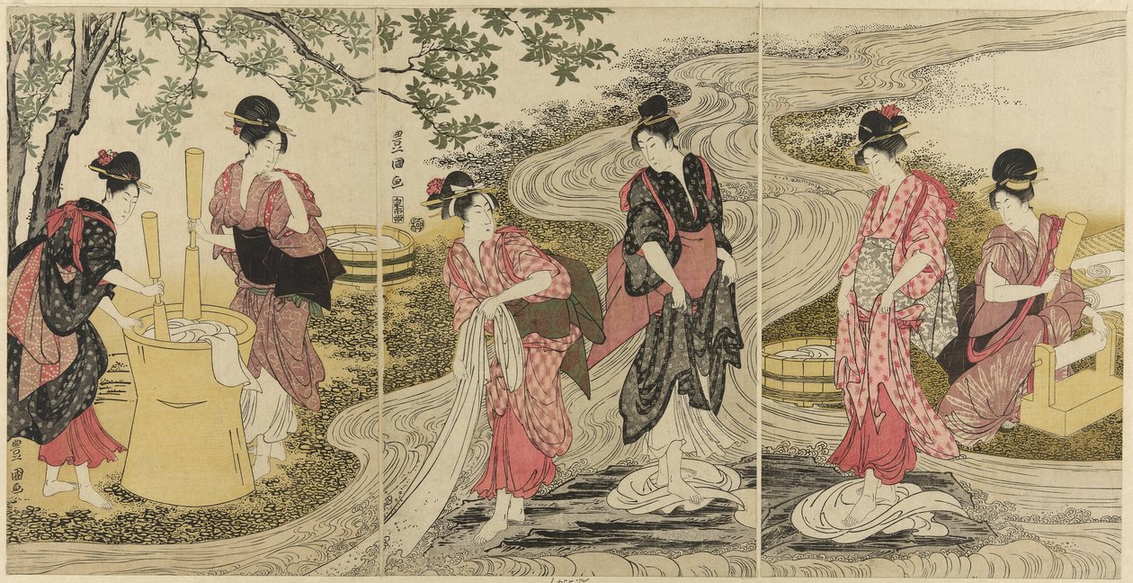 Lavare i panni in un ruscello da Utagawa Toyokuni I