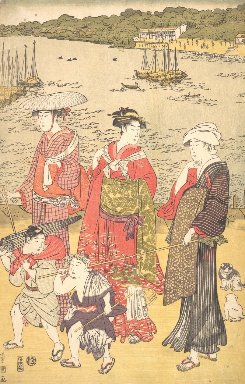 Donne sulla spiaggia di Takanawa da Utagawa Toyokuni I