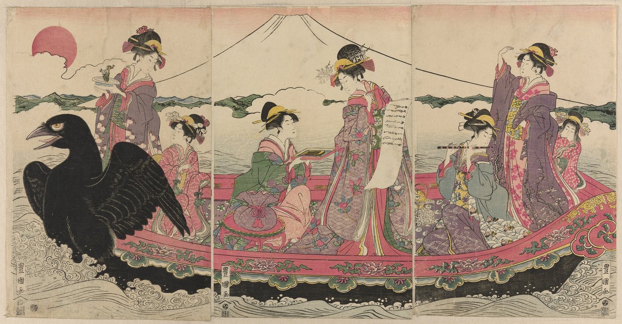 Donne su una barca a Capodanno che imitano i Sette Dei della Fortuna da Utagawa Toyokuni I