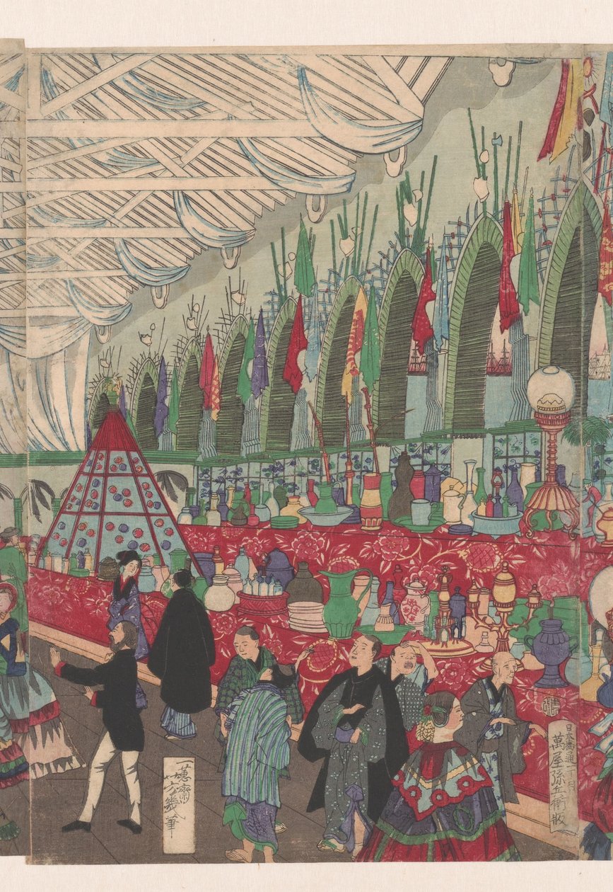 Una fiorente casa commerciale inglese a Yokohama da Utagawa Yoshiiku