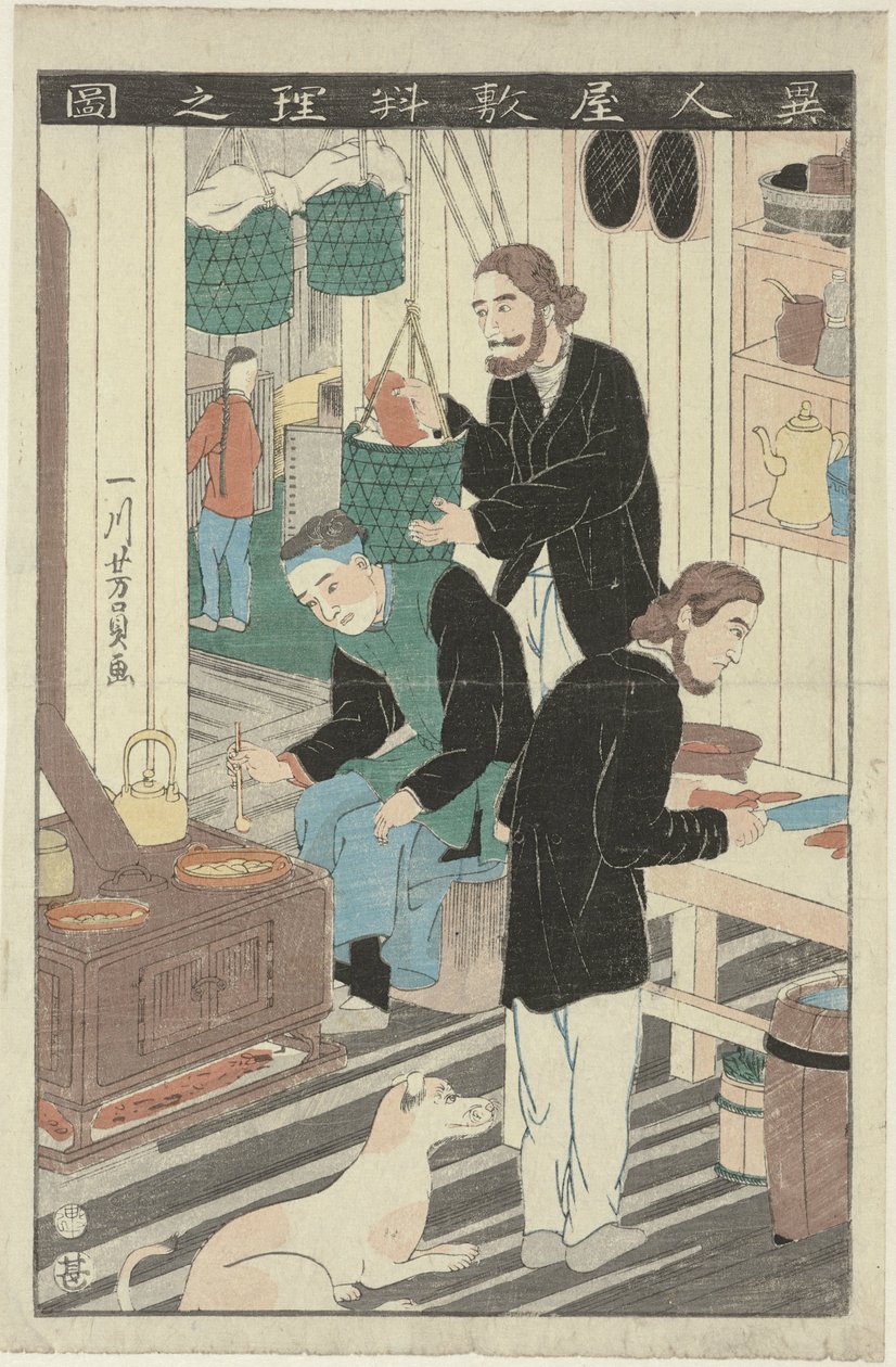 La cucina nella casa di uno straniero da Utagawa Yoshikazu