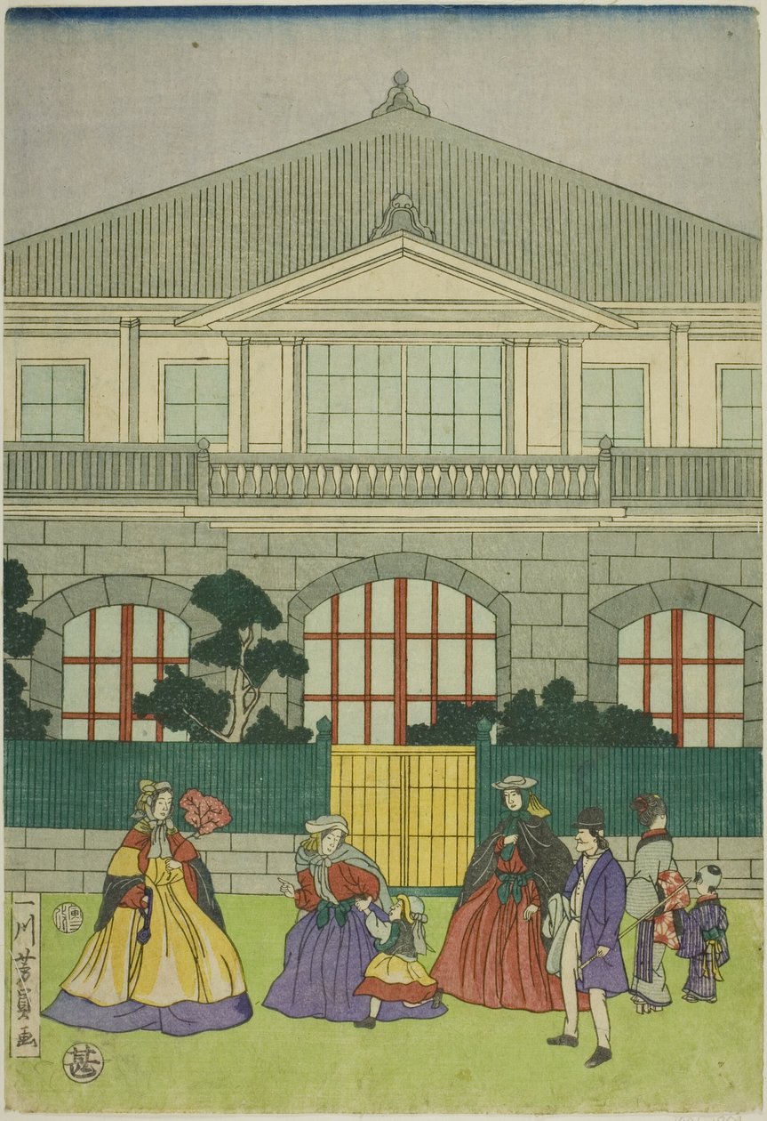 Residenza del mercante francese al porto di Yokohama da Utagawa Yoshikazu