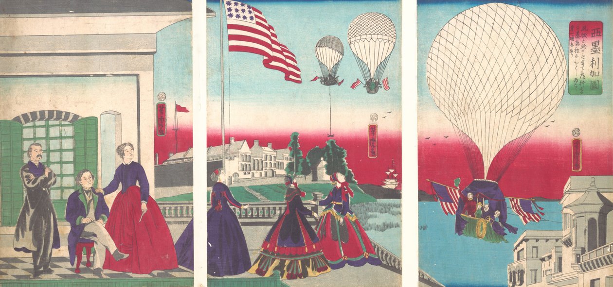 Ascensione del pallone americano Amerikakoku, 1867 da Utagawa Yoshitora