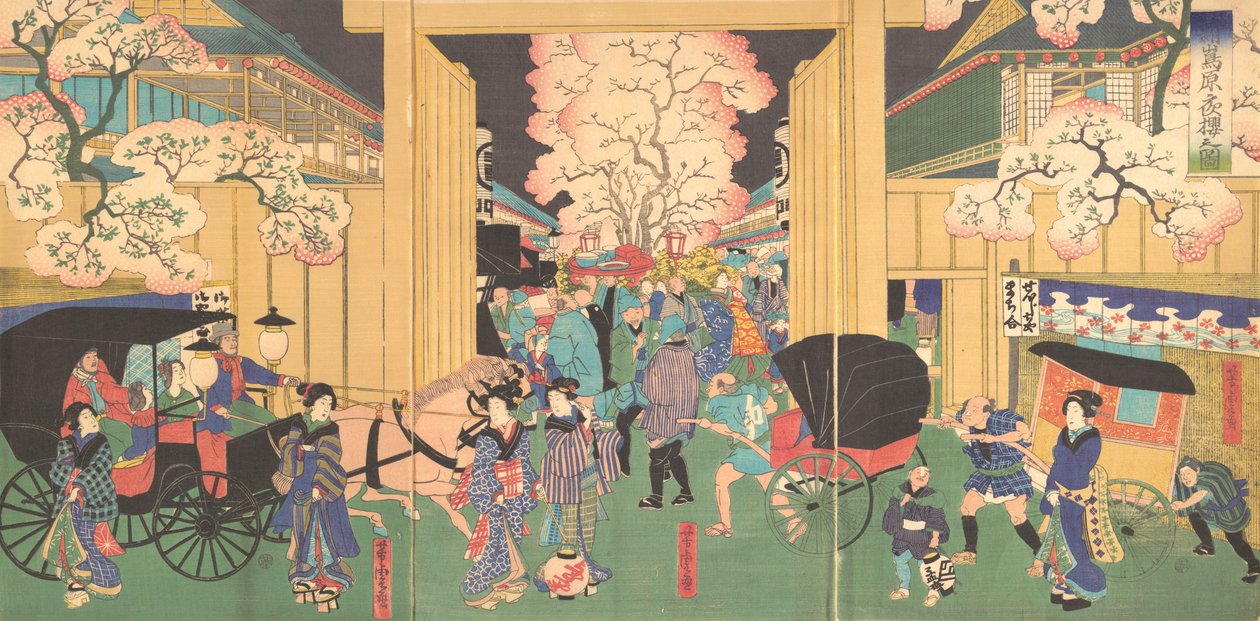 Ciliegi di notte a New Shimabara da Utagawa Yoshitora