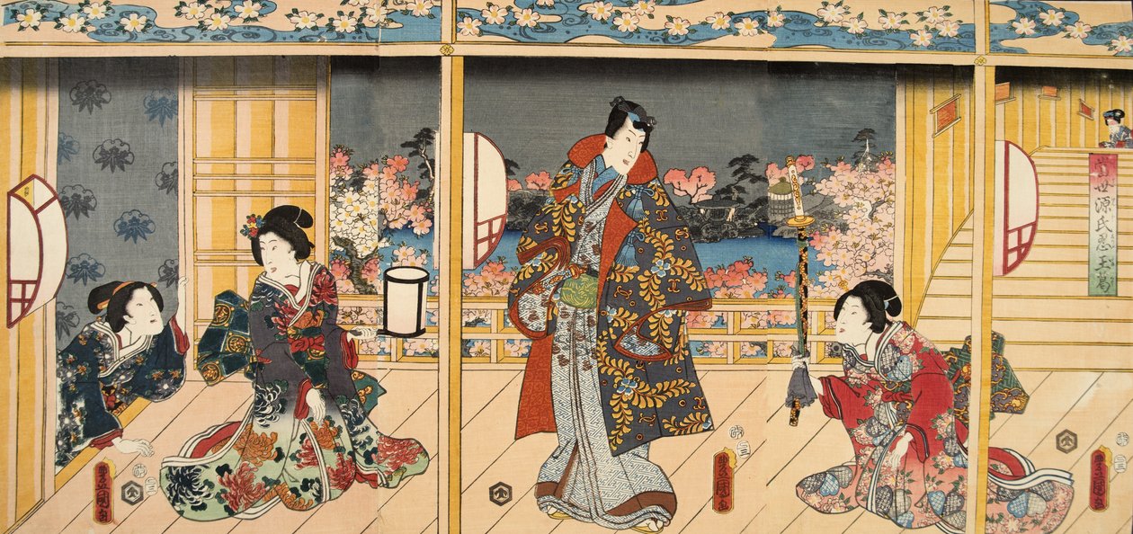 Scena dal Genji monogatari (Racconto di Genji) di Murasaki Shibuku (n. 978) c. 1860 da Utagawa and Toyokuni Kuniyoshi