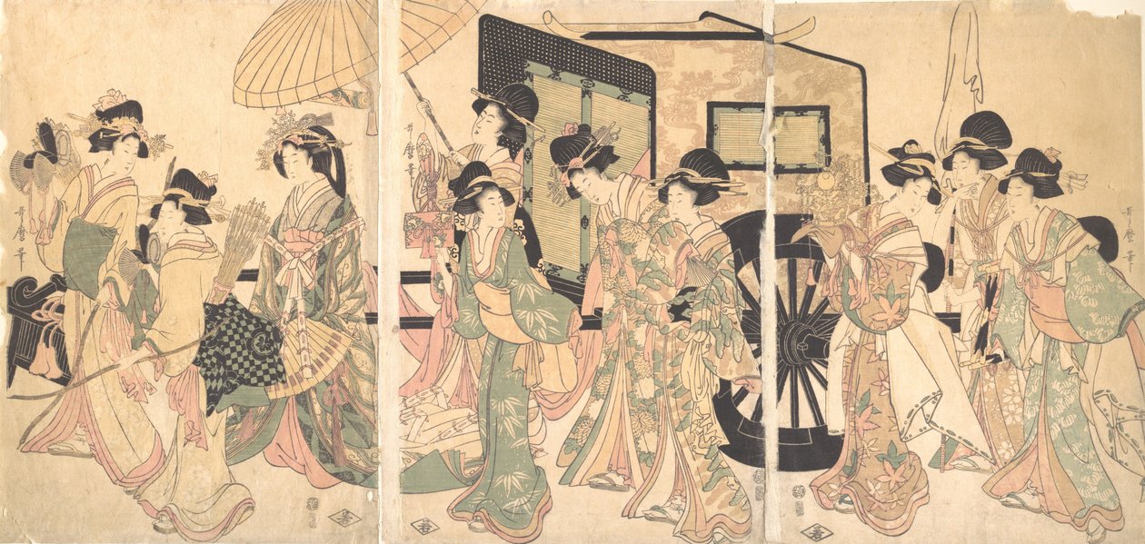 Donne che circondano un carro da Utamaro II