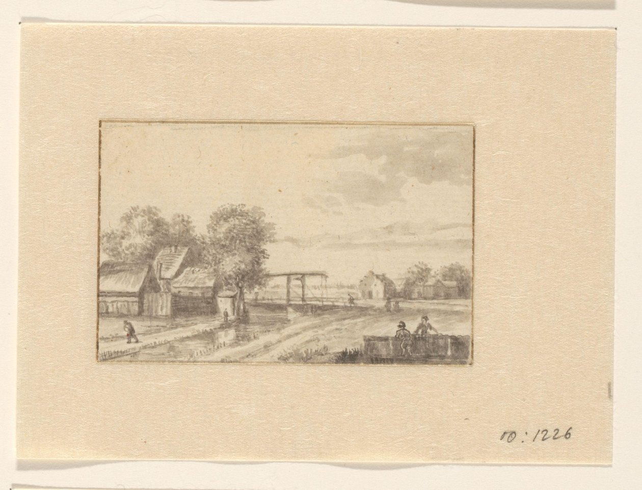 Paesaggio con case e un ponte levatoio da Valentijn (possibly)