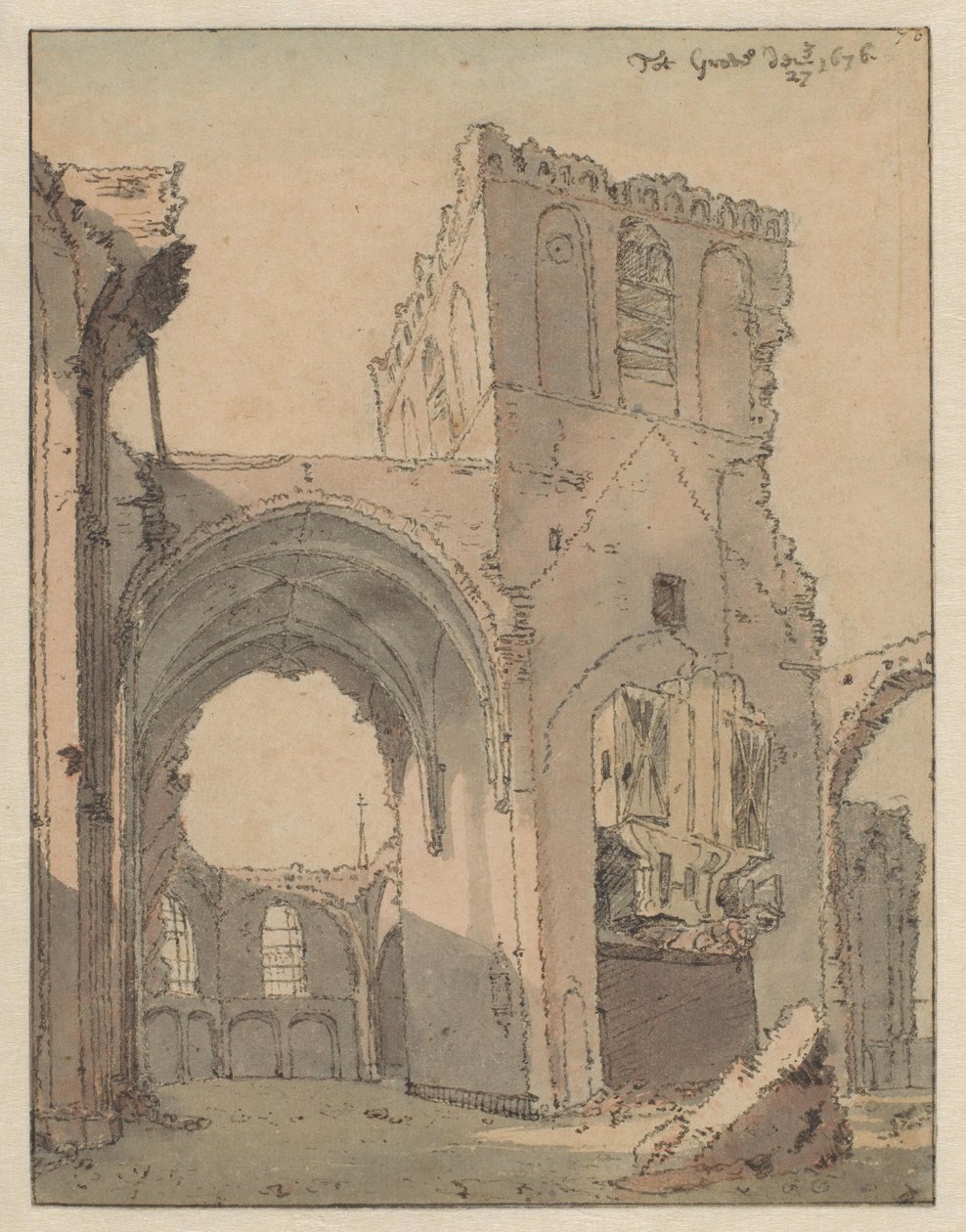 La rovina della Grote Kerk a Grave da Valentijn Klotz (attributed to)