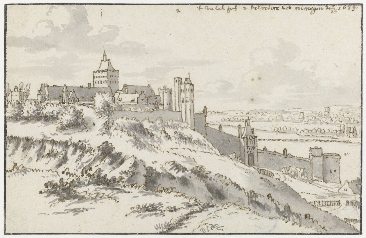Veduta del Valkhof e Belvedere a Nimega da Valentijn Klotz (possibly)