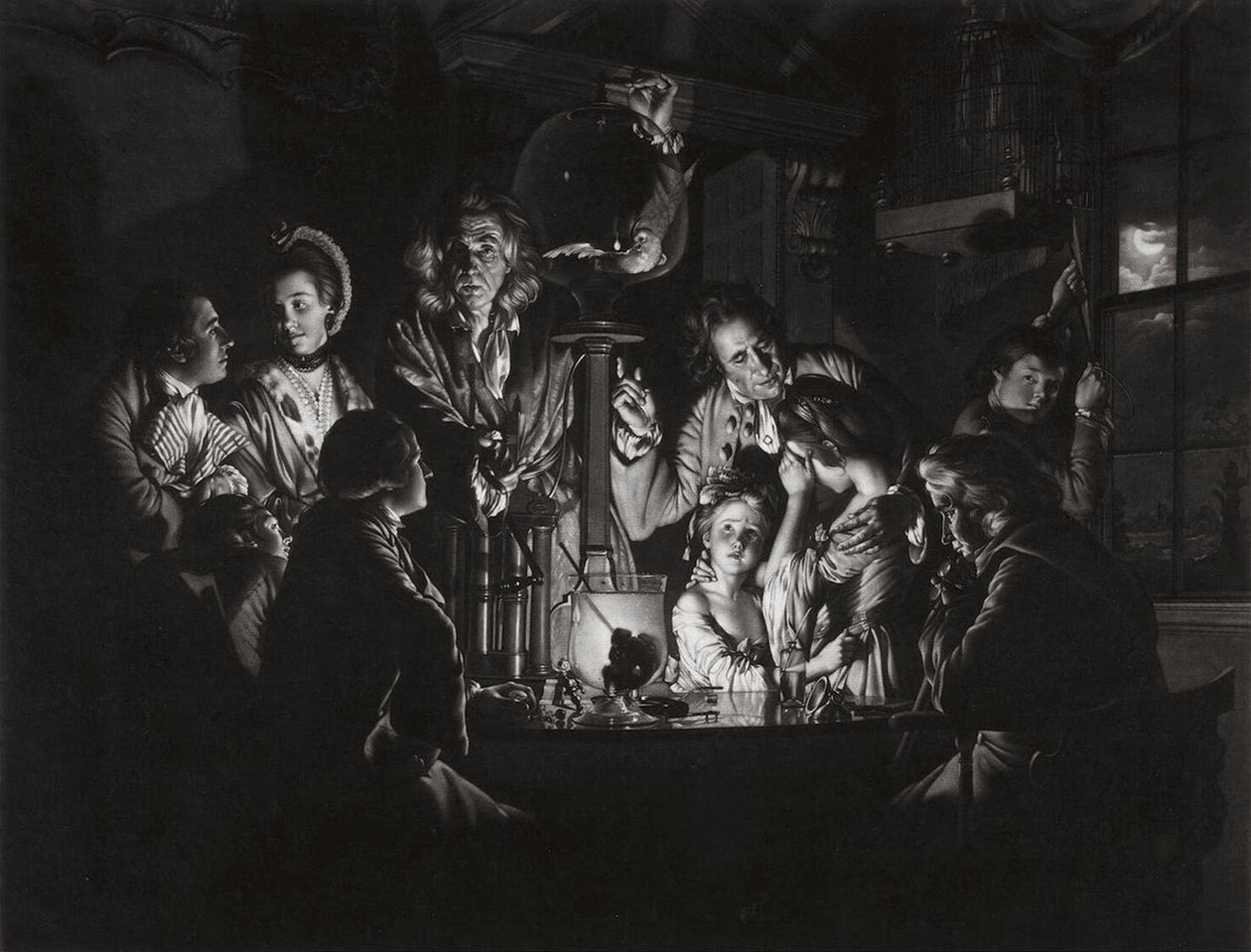 Un esperimento su un uccello nella pompa ad aria dopo Joseph Wright of Derby, 1769 da Valentine Green