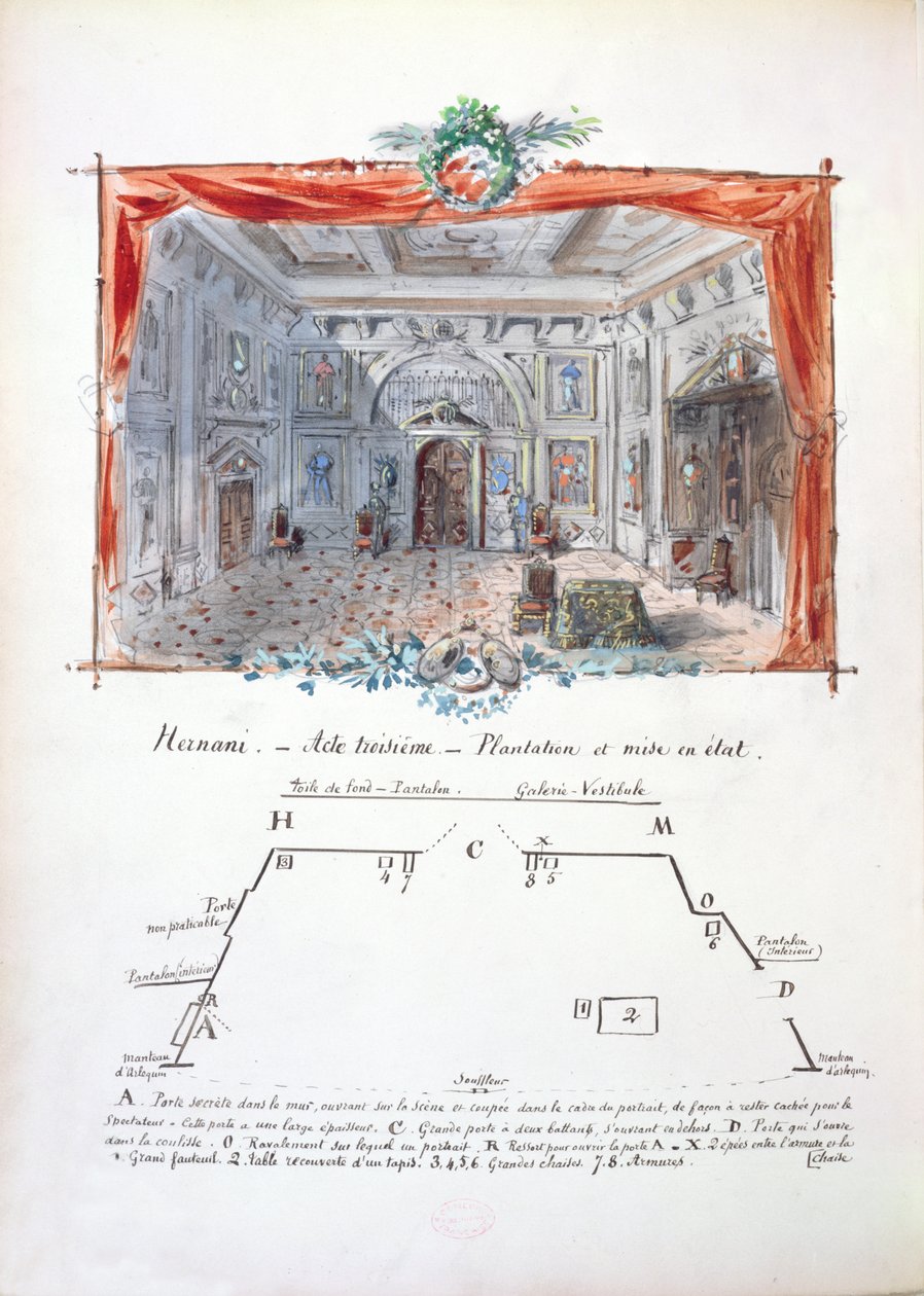 Scenografia e indicazioni sceniche per una produzione del 1877 di Hernani di Victor Hugo, 1879 da Valnay Pere et fils