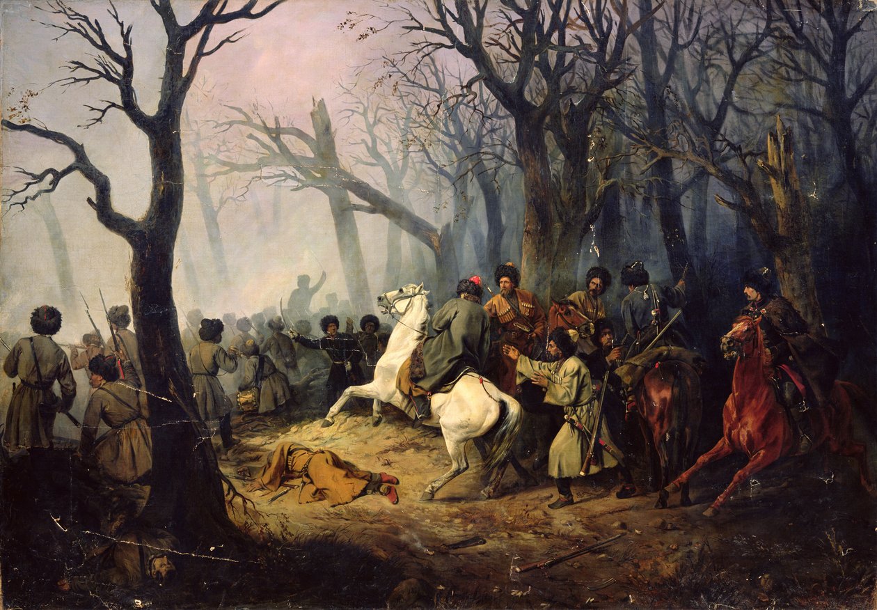La morte del generale Sleptsov nel Caucaso, 10 dicembre 1851 da Vasili Nikolayevich Maxutov