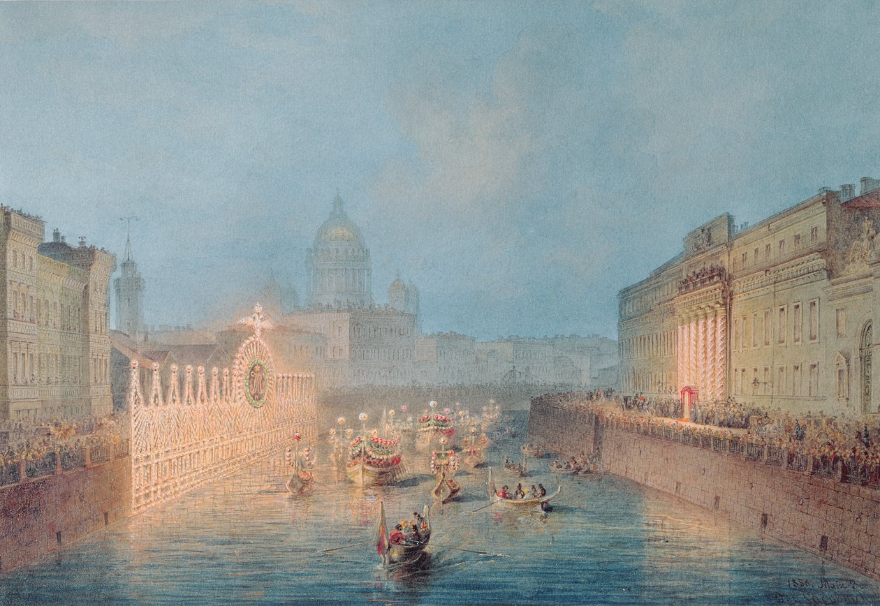 Illuminazione alla Moyka a San Pietroburgo, 1856 da Vasili Semenovich Sadovnikov