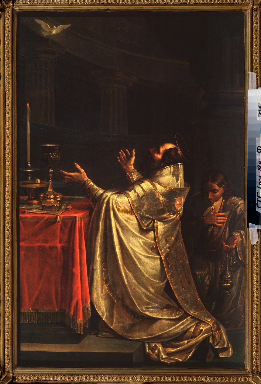 Basilio il Grande (330-379) si prostra davanti alla colomba dello Spirito Santo da Vasili Kuzmich Shebuev