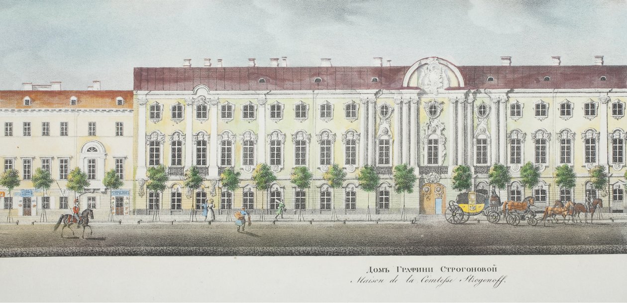 Il Palazzo Stroganov dal panorama della Prospettiva Nevsky da Vasili Semenovich Sadovnikov