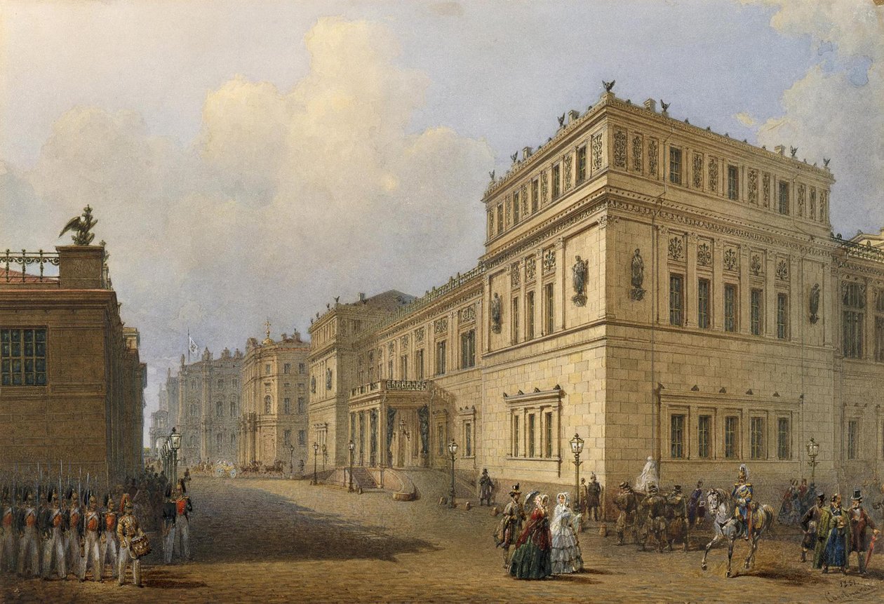 Veduta del Nuovo Ermitage Attraverso la Via Millionnaya, 1851 da Vasili Semenovich Sadovnikov