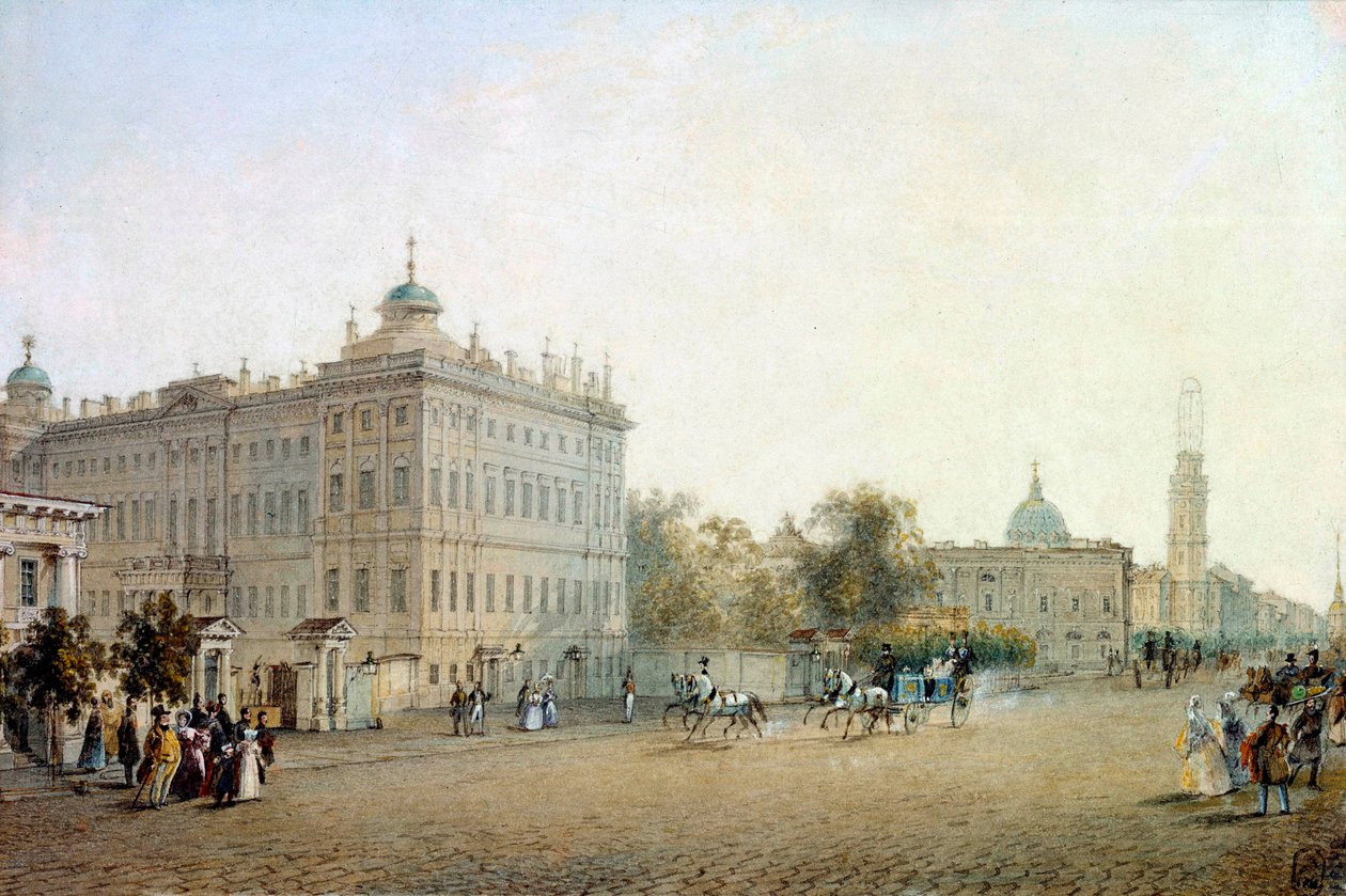 Veduta della Prospettiva Nevsky a San Pietroburgo nel 1830 da Vasili Semenovich Sadovnikov