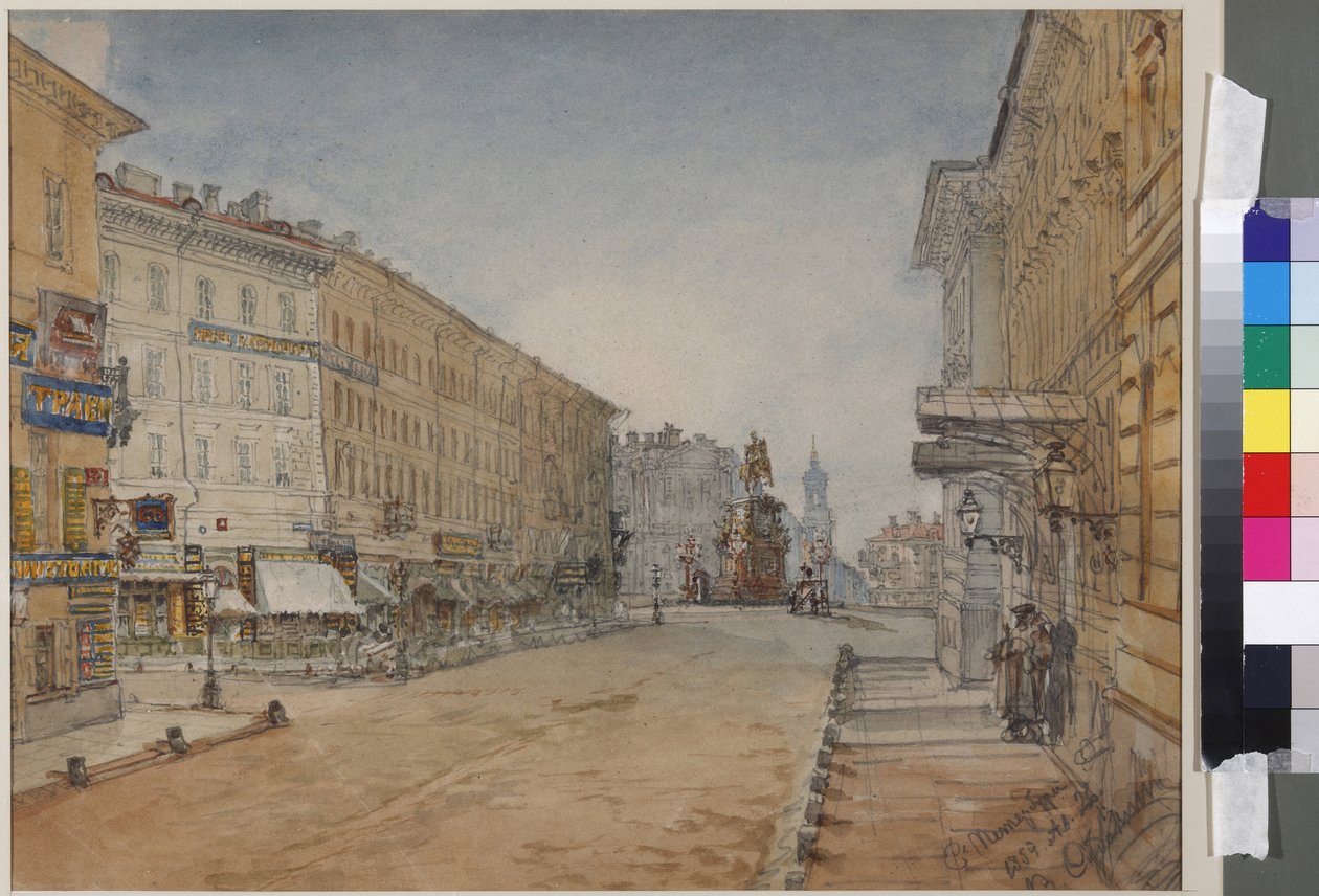 Prospettiva Voznesensky a San Pietroburgo, di Vasily Semyonovich Sadovnikov. Acquerello su carta da Vasili Semenovich Sadovnikov