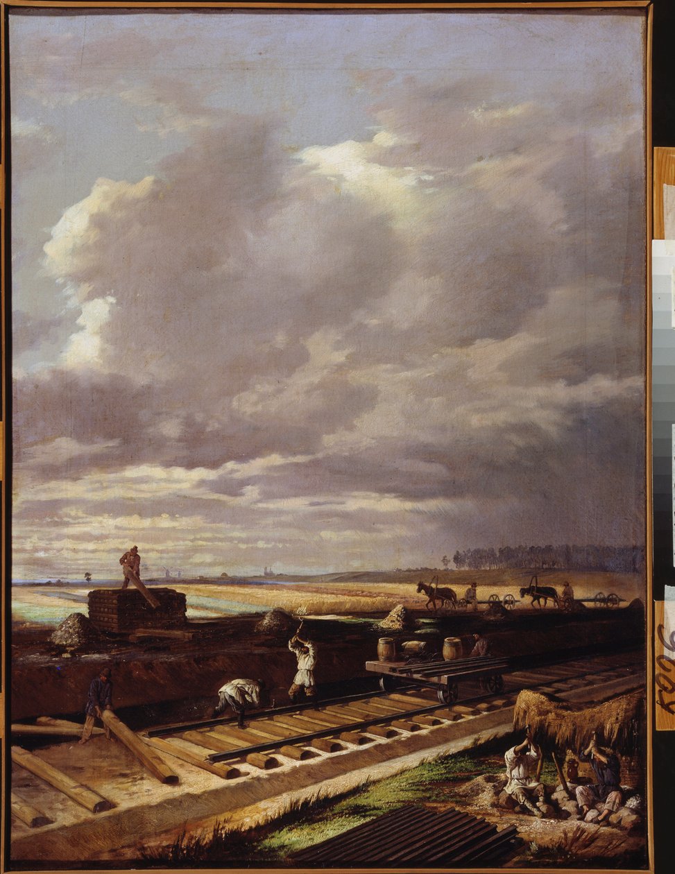 Lavori di costruzione su una linea ferroviaria da Vasili Vladimirovits Pukirev