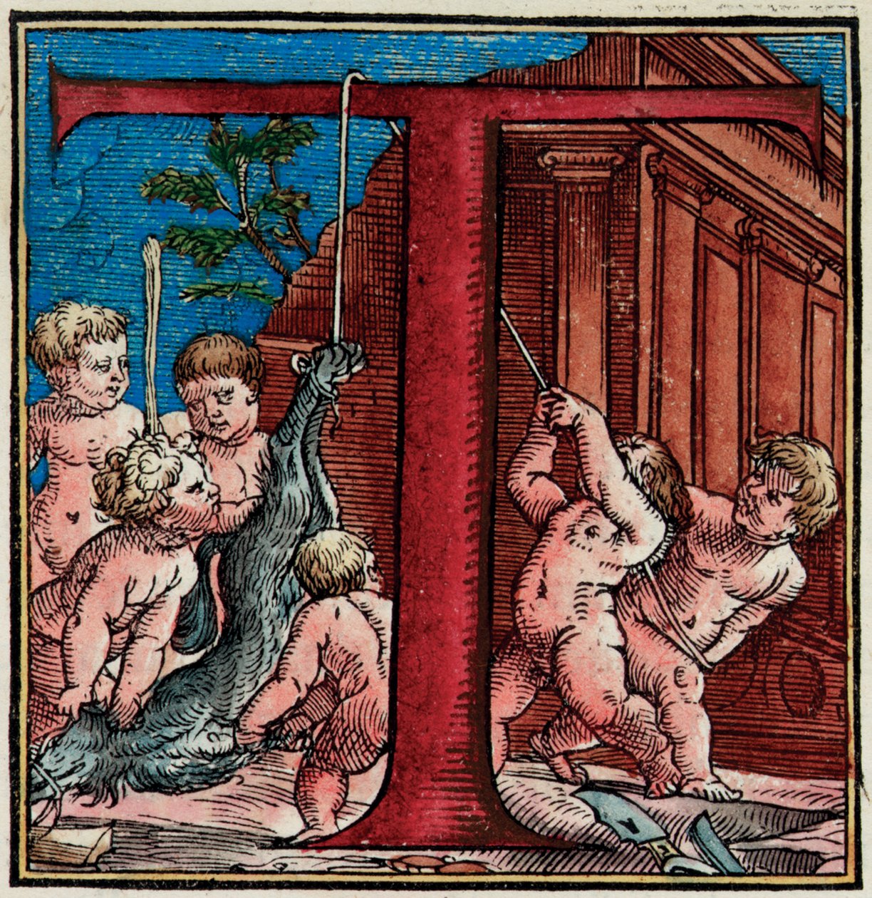 Iniziale T, dettaglio da una pagina di "De Humani Corporis Fabrica Libri Septem" di Andreas Vesalius da Venetian School