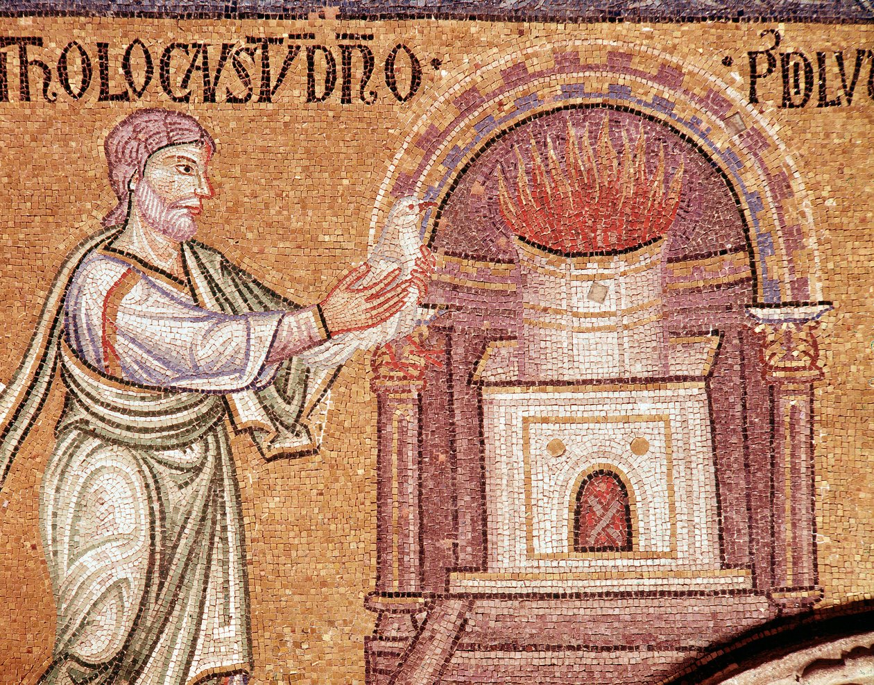 Vita di Noè, Noè rende grazie a un altare (dettaglio del mosaico) da Veneto Byzantine School